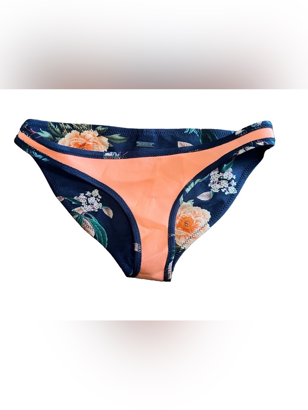 Triangl Women’s Navy Blue Peach Floral Neoprene Cheeky Bikini Bottoms Size L - Picture 6 of 7